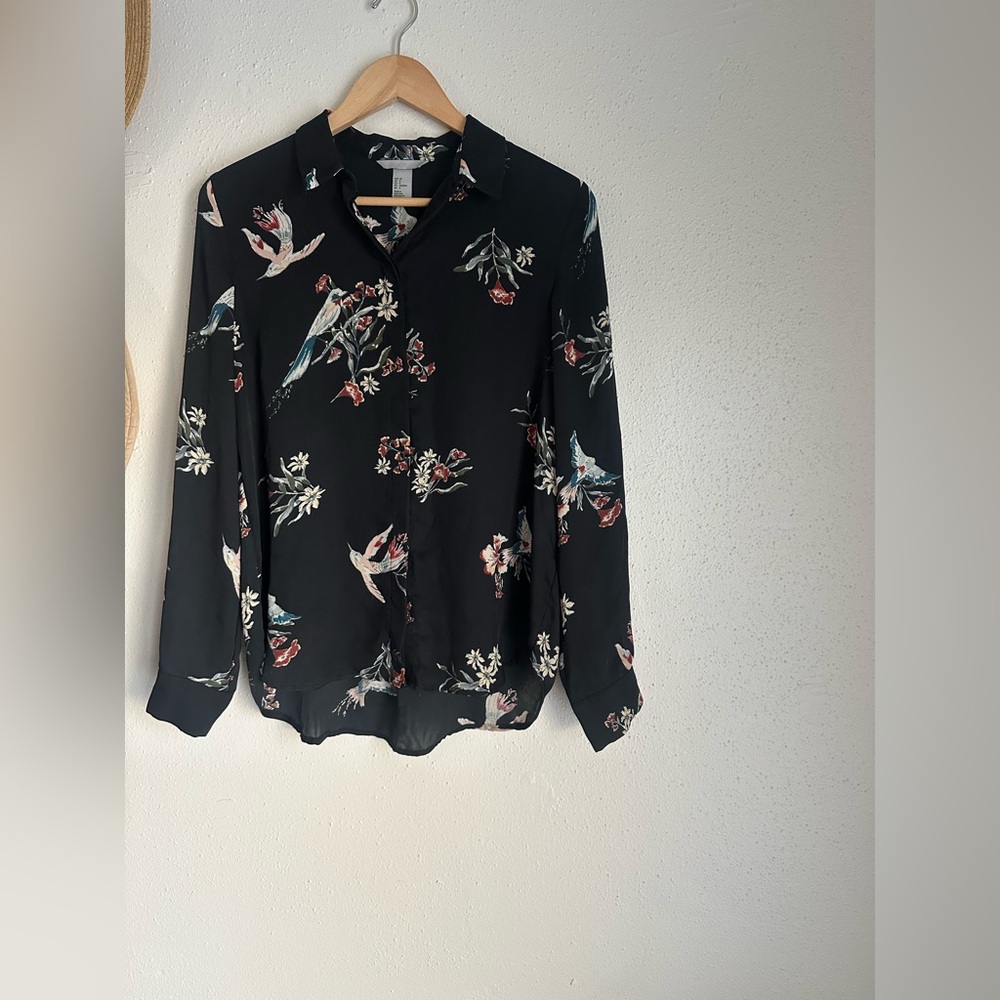 H&M Floral/Bird Long Sleeve Blouse - Size 4